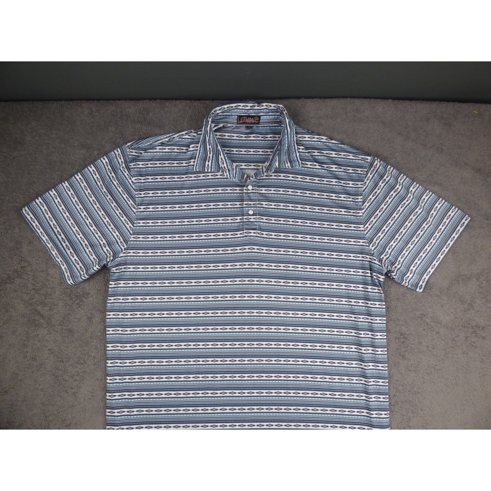 Rafter C Polo Mens Blue Southwestern Geometric Stripe Performance Polo Shirt XL